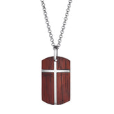 Stainless Steel Wooden Cross Pendant on 20 Bead Chain